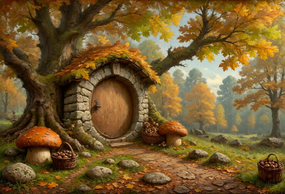 Backdrop "Three baskets of acorns"