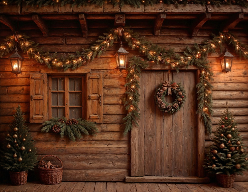 Backdrop "Christmas in a forest hut"