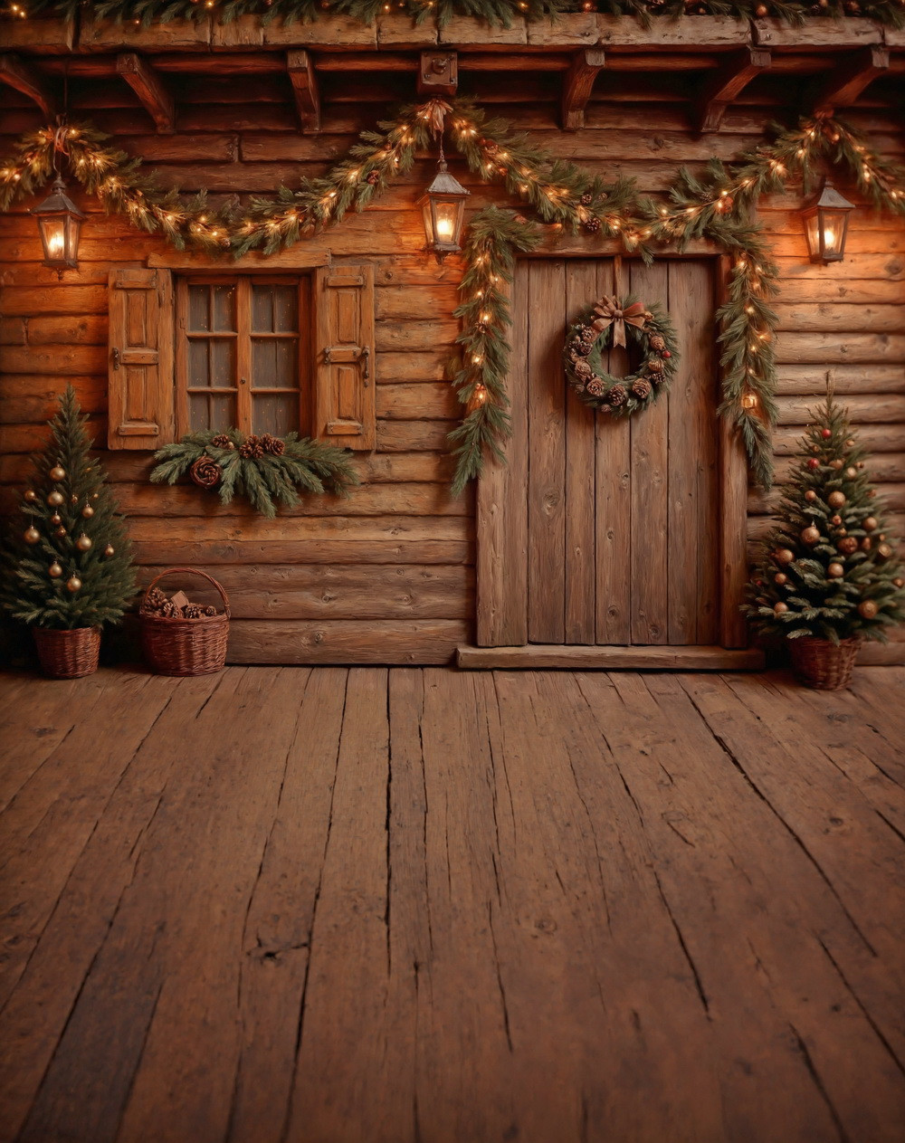 Combined backdrop "Christmas in a forest hut"